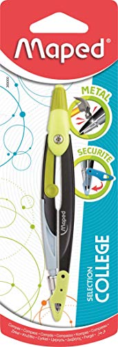 Maped - Compás de metal con seguridad para punta seca y mina, accesorios intercambiables, compás en colegio, color verde