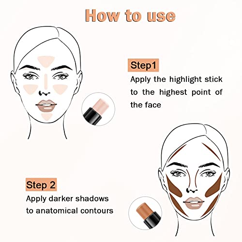 Maquillajes Correctores, Stick de Contorno de Doble Cabeza Corrector, Contouring Maquillaje, 2 en 1 Barra de Contorno de luces y Sombras, lápiz de Contorno de Sombra de Rostro iluminador