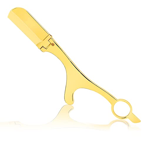 Maquinilla de afeitar de barbero de borde recto Maquinilla de afeitar de dedos profesional para un afeitado suave y seguro con un estuche exquisito Herramienta de modelado de barba clásica Dorado