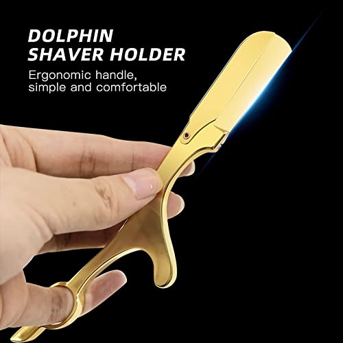 Maquinilla de afeitar de barbero de borde recto Maquinilla de afeitar de dedos profesional para un afeitado suave y seguro con un estuche exquisito Herramienta de modelado de barba clásica Dorado