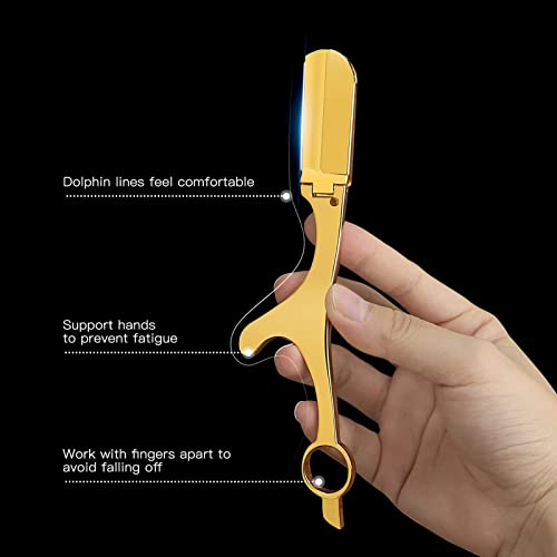 Maquinilla de afeitar de barbero de borde recto Maquinilla de afeitar de dedos profesional para un afeitado suave y seguro con un estuche exquisito Herramienta de modelado de barba clásica Dorado