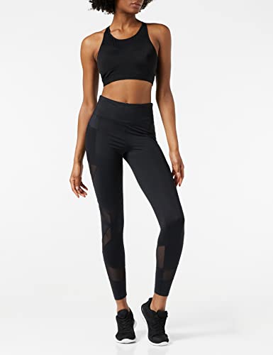 Marca Amazon - AURIQUE Mallas de Deporte con Panel de Rejilla Mujer, Negro (Black), 40, Label:M