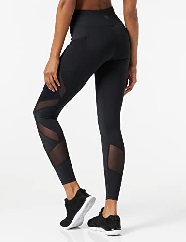 Marca Amazon - AURIQUE Mallas de Deporte con Panel de Rejilla Mujer, Negro (Black), 40, Label:M