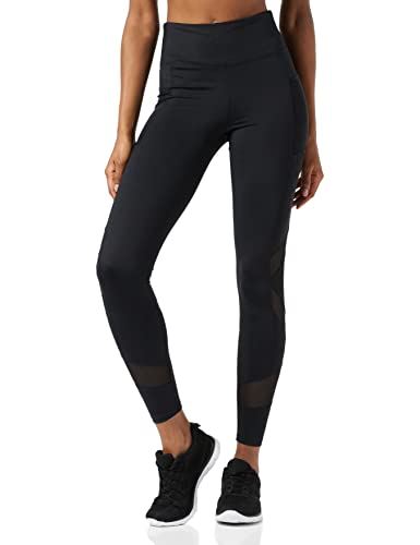 Marca Amazon - AURIQUE Mallas de Deporte con Panel de Rejilla Mujer, Negro (Black), 40, Label:M