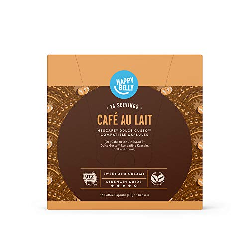 Marca Amazon - Happy Belly Cápsulas de Café Au Lait Compatibles con NESCAFÉ Dolce Gusto - 48 Porciones (3 Paquetes x 16 Cápsulas)