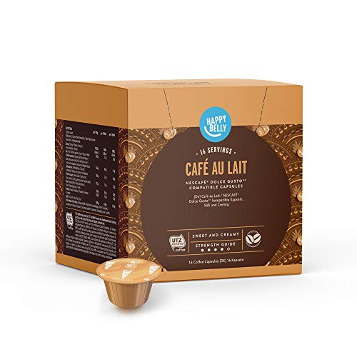 Marca Amazon - Happy Belly Cápsulas de Café Au Lait Compatibles con NESCAFÉ Dolce Gusto - 48 Porciones (3 Paquetes x 16 Cápsulas)
