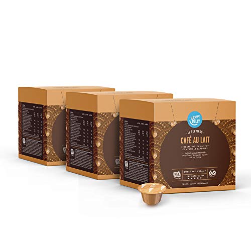 Marca Amazon - Happy Belly Cápsulas de Café Au Lait Compatibles con NESCAFÉ Dolce Gusto - 48 Porciones (3 Paquetes x 16 Cápsulas)