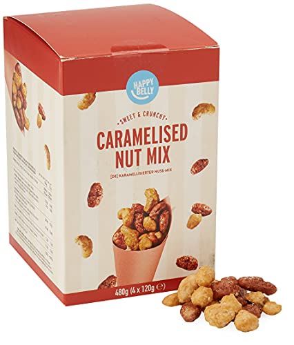 Marca Amazon - Happy Belly Mezcla de Frutos Secos Garrapiñados, 120g x 4