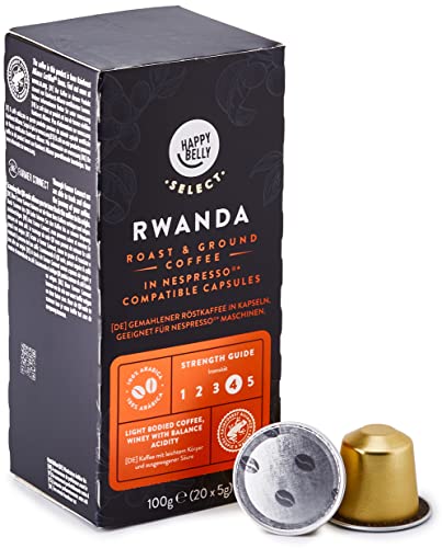 Marca Amazon - Happy Belly Select Café Molido Origin Nespresso - Rwanda - 80 Cápsulas (4 Paquetes x 20)