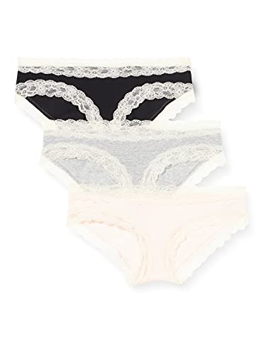 Marca Amazon - Iris & Lilly Braga Hipster de Algodón Mujer, Pack de 7, Multicolor (negro/melange/rosa suave), M, Label: M