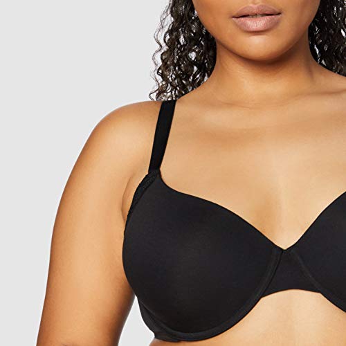 Marca Amazon - IRIS & LILLY Sujetador de Algodón Estilo Camiseta Mujer, Negro (Schwarz), 95C, Label: 36C