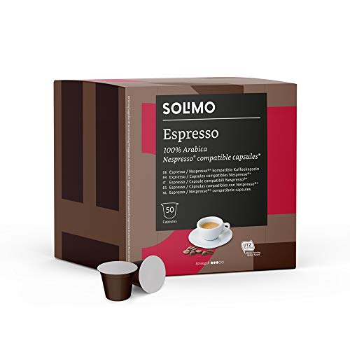 Marca Amazon - Solimo Cápsulas Espresso, compatibles con Nespresso - 50 cápsulas (1 x 50)