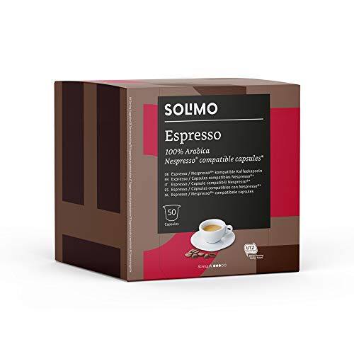 Marca Amazon - Solimo Cápsulas Espresso, compatibles con Nespresso - 50 cápsulas (1 x 50)