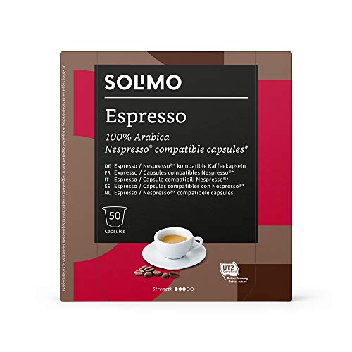 Marca Amazon - Solimo Cápsulas Espresso, compatibles con Nespresso - 50 cápsulas (1 x 50)