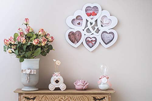 Marco de fotos de pared múltiple para 6 fotos Love, marco de fotos de corazón, marco multifotos de 33 x 32 cm