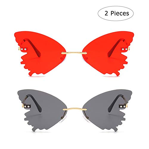 Mariposa Gafas Vintage, 2 Piezas Gafas con Forma Mariposa, Mujeres Gafas Sol de Mariposa, Moda Metal Gafas Vintage, para Mujeres Hombres Deportes al Aire Libre Conducción Citas en la Playa
