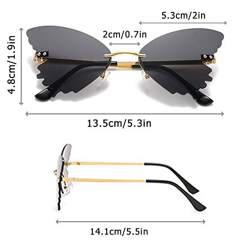 Mariposa Gafas Vintage, 2 Piezas Gafas con Forma Mariposa, Mujeres Gafas Sol de Mariposa, Moda Metal Gafas Vintage, para Mujeres Hombres Deportes al Aire Libre Conducción Citas en la Playa