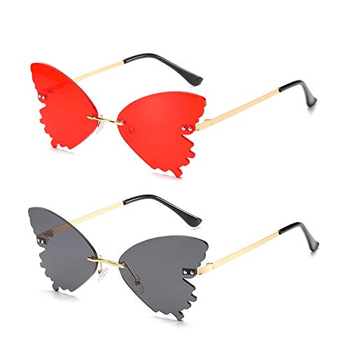 Mariposa Gafas Vintage, 2 Piezas Gafas con Forma Mariposa, Mujeres Gafas Sol de Mariposa, Moda Metal Gafas Vintage, para Mujeres Hombres Deportes al Aire Libre Conducción Citas en la Playa