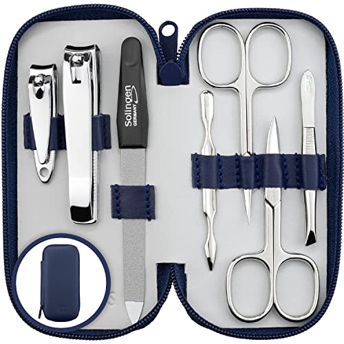marQus set manicura de 7 piezas de Solingen Alemania - Set de manicura y pedicura en estuche, 2 tijeras, 2 cortaúñas, lima, retira-cutículas y pinza, para él y ella - cortauñas hombre y mujer
