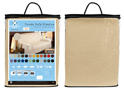Martina Home Tunez, funda de sofá elástica, lona (50% poliéster, 45% algodón, 5% elastano), beige, 4 plazas (240-270 cm de ancho)