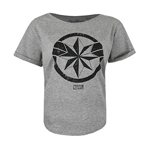 Marvel Avengers Captain Camiseta, Gris (Grey Marl SPO), 42 (Talla del Fabricante: Large) para Mujer
