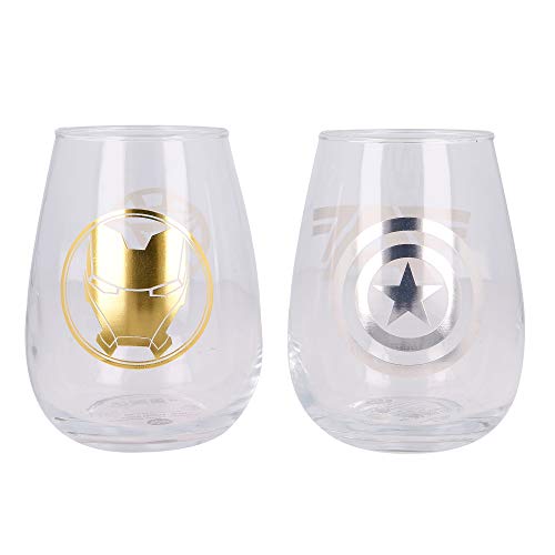 Marvel Los Vengadores - Avengers | Juego De Vasos De Agua- Vaso Set 2 Piezas De Cristal - Vaso Clásico Con Grabado Para Licores, Cócteles Y Zumo - 510 Ml