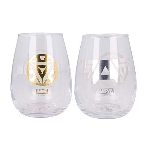 Marvel Los Vengadores - Avengers | Juego De Vasos De Agua- Vaso Set 2 Piezas De Cristal - Vaso Clásico Con Grabado Para Licores, Cócteles Y Zumo - 510 Ml