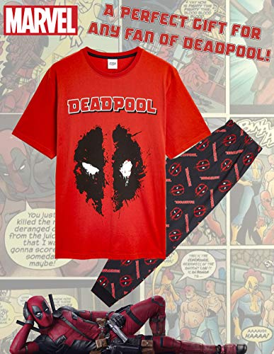Marvel Pijama Hombre, Pijamas Hombre con Diseño Deadpool, Conjunto Pijama Hombre Algodon Camiseta Manga Corta y Pantalón Largo, Regalos Hombre (M, Multicolor)