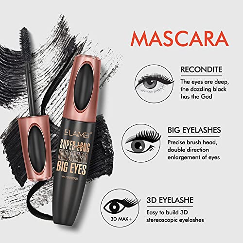 Máscara de maquillaje 4D, máscara negra vegana y orgánica con aceite de argán, natural, sin crueldad, voluminizadora, alargadora, para ojos sensibles y pestañas cortas