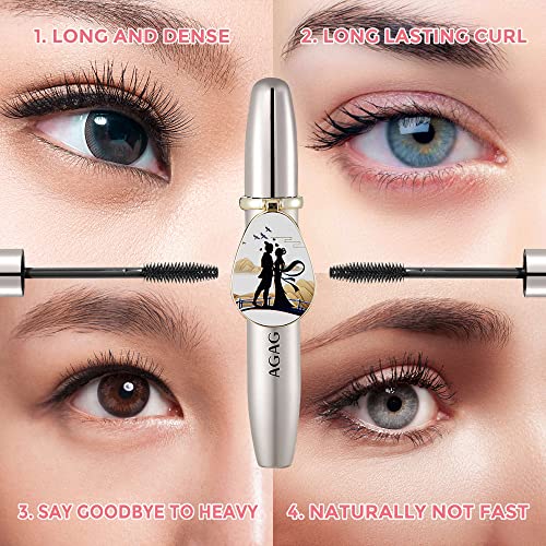 Máscara de pestañas de fibra de seda 4D, alargamiento de pestañas extralargas y rímel para volumen de pestañas, impermeable, duradero, natural, el maquillaje de ojos no florece (rímel + espejo) 8g
