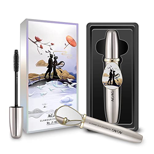 Máscara de pestañas de fibra de seda 4D, alargamiento de pestañas extralargas y rímel para volumen de pestañas, impermeable, duradero, natural, el maquillaje de ojos no florece (rímel + espejo) 8g