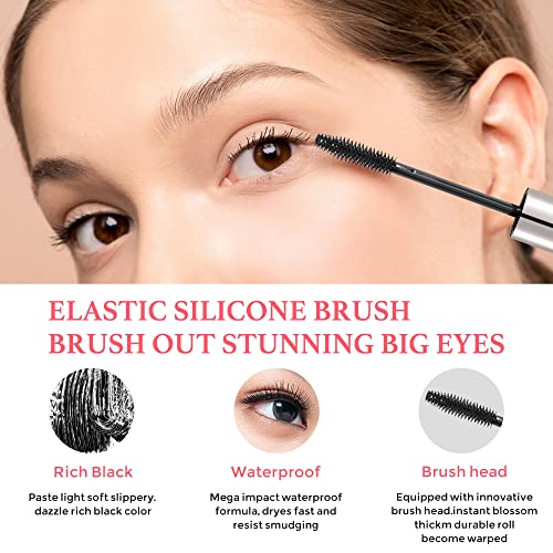 Máscara de pestañas de fibra de seda 4D, alargamiento de pestañas extralargas y rímel para volumen de pestañas, impermeable, duradero, natural, el maquillaje de ojos no florece (rímel + espejo) 8g