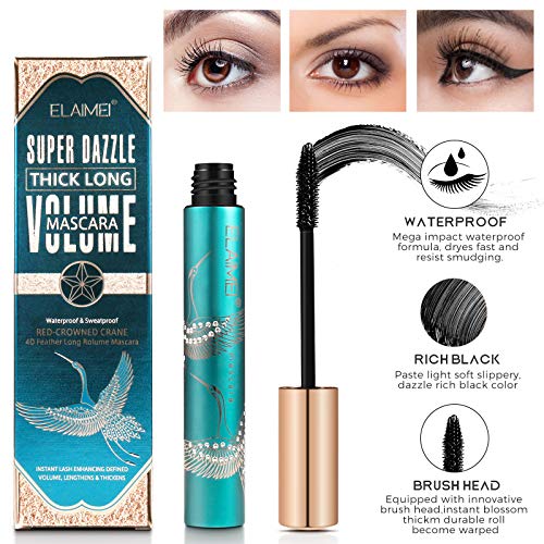 Mascara de Pestañas Waterproof, Rimel Pestañas Volumen y Largura, Mascara Negra, Extensiones De Pestañas, A Prueba De Manchas, Sin Grumos, Sin Manchas