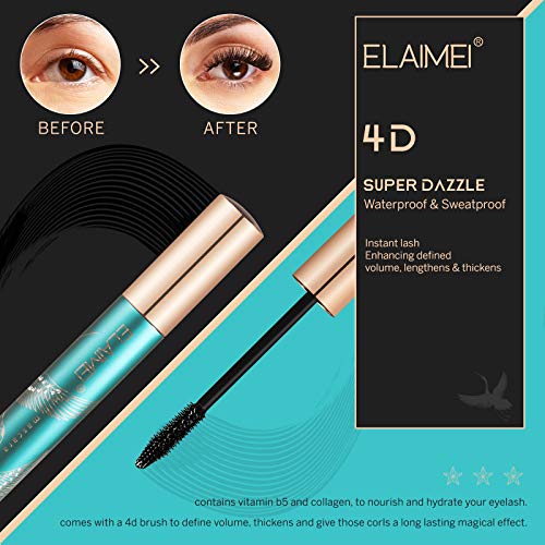 Mascara de Pestañas Waterproof, Rimel Pestañas Volumen y Largura, Mascara Negra, Extensiones De Pestañas, A Prueba De Manchas, Sin Grumos, Sin Manchas