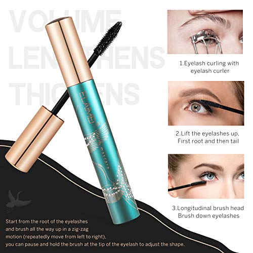 Mascara de Pestañas Waterproof, Rimel Pestañas Volumen y Largura, Mascara Negra, Extensiones De Pestañas, A Prueba De Manchas, Sin Grumos, Sin Manchas