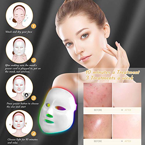 Mascara facial led 7 colores Terapia de fotones para tratamiento facial Rejuvenecimiento de piel,Anti Envejecimiento, Arrugas
