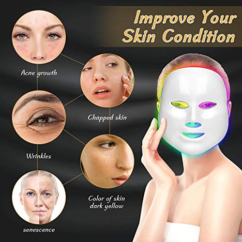 Mascara facial led 7 colores Terapia de fotones para tratamiento facial Rejuvenecimiento de piel,Anti Envejecimiento, Arrugas