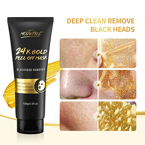 Mascarilla De Espinillas, 24K Gold Peel Off Máscara, Mascarilla Puntos Negros, Limpieza Profunda, Reduce las Líneas Finas y Arrugas para Todas las Pieles, con Herramientas Extractor de Espinillas