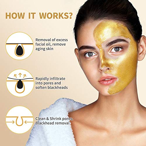 Mascarilla De Espinillas, 24K Gold Peel Off Máscara, Mascarilla Puntos Negros, Limpieza Profunda, Reduce las Líneas Finas y Arrugas para Todas las Pieles, con Herramientas Extractor de Espinillas
