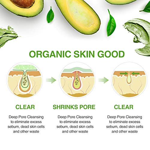 Mascarilla De Espinillas Mascarilla De Arcilla De Aguacate Mascarilla De Barro Del Mar Muerto Mascarilla De Té Verde Natural, Reduce Poros Acne Espinillas, Limpieza Profunda E Hidratante…