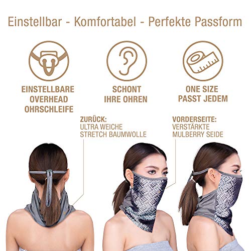 Mascarilla de Seda de Mujer con Bolsillo para Filtro, Mascarilla Fashion, Ajustable, Comfortable