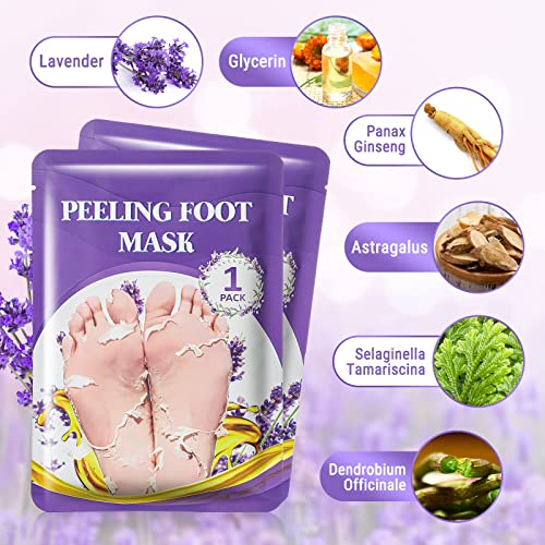 Mascarilla Exfoliante Pies 5Pcs, Lavanda Exfoliantes Calcetines Exfoliante Pies, Máscara Pies, Eliminar Piel Muerta Foot Peeling Mask Hidratant, Repara Sequedad, Grietas y Callosidades, Foot Mask