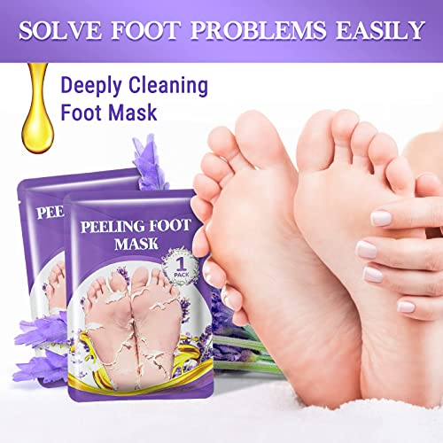 Mascarilla Exfoliante Pies 5Pcs, Lavanda Exfoliantes Calcetines Exfoliante Pies, Máscara Pies, Eliminar Piel Muerta Foot Peeling Mask Hidratant, Repara Sequedad, Grietas y Callosidades, Foot Mask