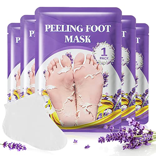 Mascarilla Exfoliante Pies 5Pcs, Lavanda Exfoliantes Calcetines Exfoliante Pies, Máscara Pies, Eliminar Piel Muerta Foot Peeling Mask Hidratant, Repara Sequedad, Grietas y Callosidades, Foot Mask