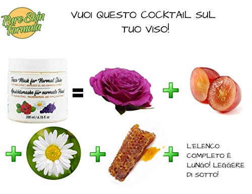 Mascarilla facial de arcilla hidratante natural con rosa y manzanilla. mascarilla limpiadora y abrillantadora, 200 mililitros