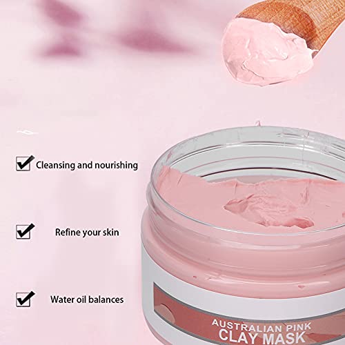 Mascarilla facial de arcilla rosa, desintoxicación de limpieza profunda, arcilla facial rosa australiana exfoliante, mascarilla facial de arcilla natural para el acné, manchas oscuras, removedor de es