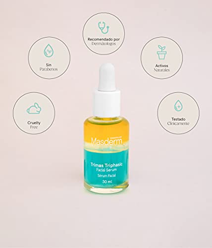 MASDERM | Serum Facial Trifásico Antioxidante | Suavidad Firmeza Iluminación Elasticidad | Antiarrugas Antimanchas Vitamina E | Aloe Vera Rosa Mosqueta | Aceite de Argán | Fórmula innovadora | 30ml