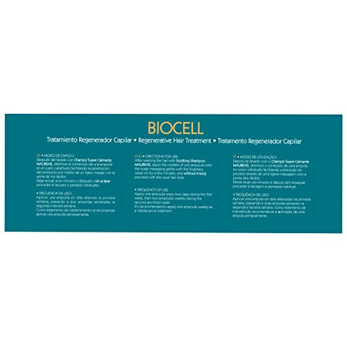 Maurens Biocell, 12 amp. De 10ml. Tratamiento Regenerador Capilar con Células Madre de Argán, Keratina y Adenosina que previene la caída del cabello, lo refuerza y reconstruye.