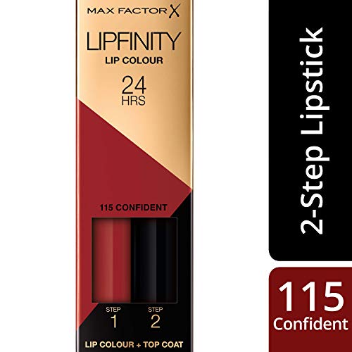 Max Factor LipFinity Lip Colour Lipstick Pintalabios, Tono: 115 Confident - Paso 1: 2.3ml Paso 2: 1.9g