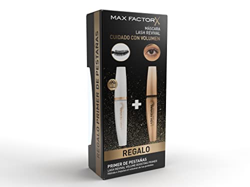 Max Factor Set de Ojos - Lash revival Máscara de pestañas, Tono 003 Extreme Black + Lash Revival Volume Booster Primer de pestañas